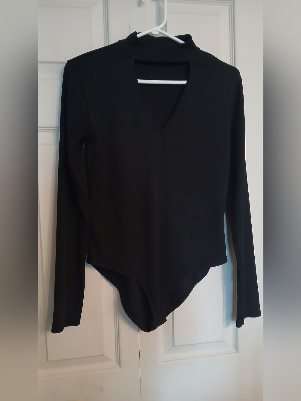 ZARA V Neck Choker Bodysuit Black Long Sleeve, Size Medium (M)